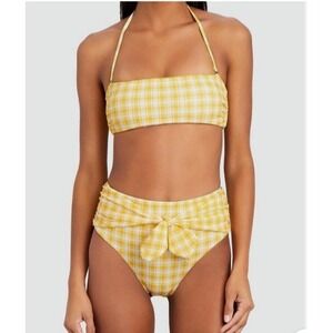 NWOT Veronica Beard Catrina Bandeau Top Azoia Bottom Swimsuit Yellow Plaid SZ XL